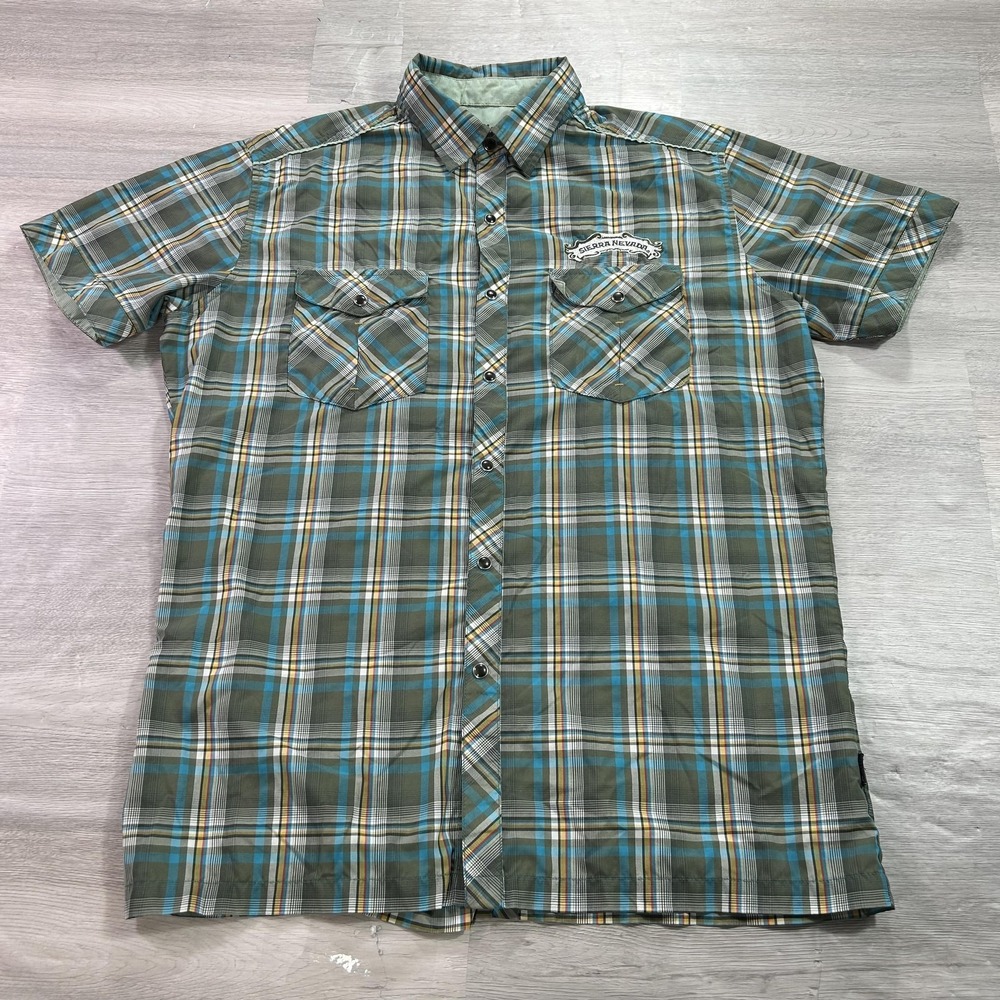 Kuhl Shirt Mens Medium Green Plaid Sierra Nevada Short Sleeve Button Up Outdoor